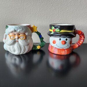 Set of 2 Vintage Royal Norfolk Christmas Xmas Mugs Santa Claus & Snowman